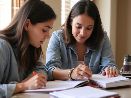 A volunteer tutor working one-on-one with a student